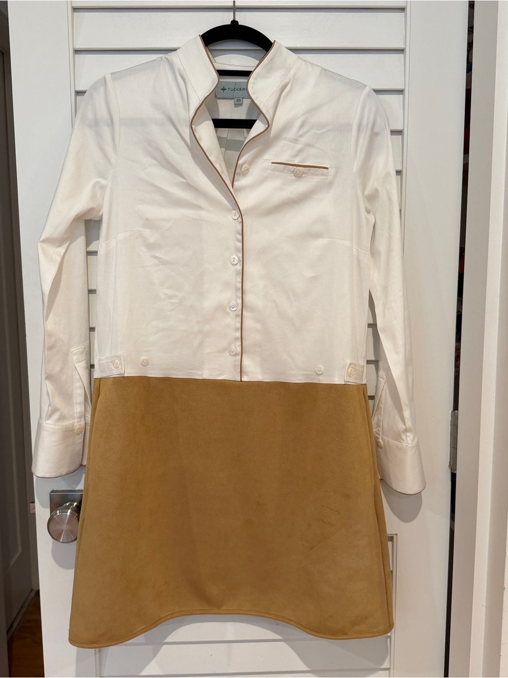 Tuckernuck Delfina Faux Suede Shirtdress Sz XS Preppy Long Sleeves Dress Mod